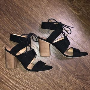 Merona Black Block Heeled Lace-up Sandals